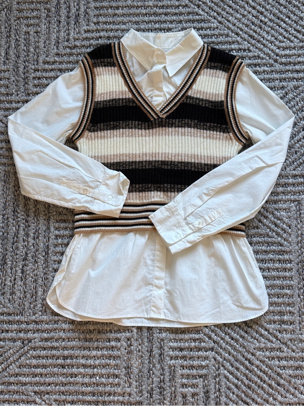 Elan Striped Knit Vest in Black, Cream & Brown